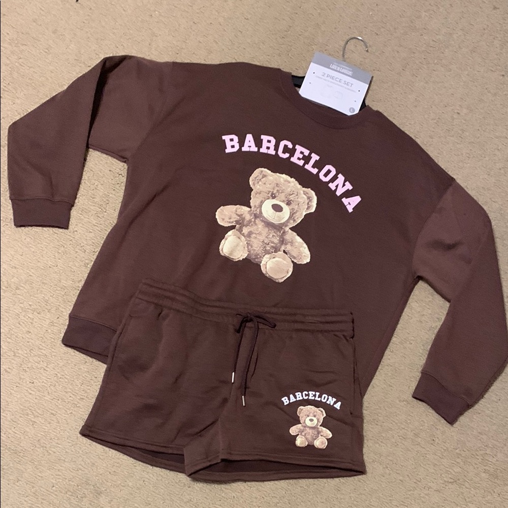 Barcelona Brown Bear Lounge Shorts Set  NWT